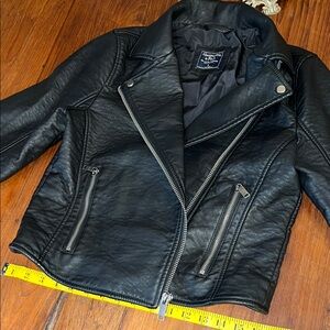 Abercrombie Black Leather Jacket with Silver Zippers